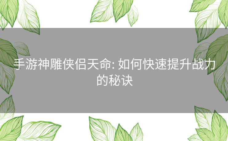 手游神雕侠侣天命: 如何快速提升战力的秘诀 手游神雕侠侣天命: 如何快速提升战力的秘诀