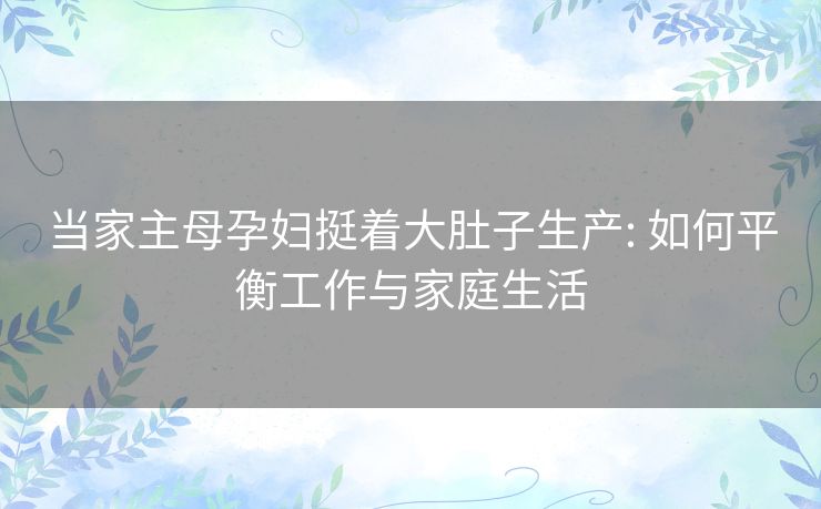 当家主母孕妇挺着大肚子生产: 如何平衡工作与家庭生活 当家主母孕妇挺着大肚子生产: 如何平衡工作与家庭生活