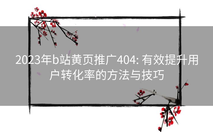 2023年b站黄页推广404: 有效提升用户转化率的方法与技巧