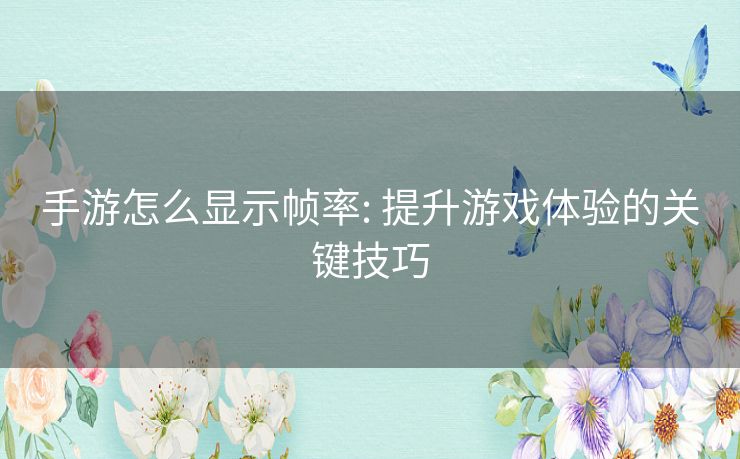 手游怎么显示帧率: 提升游戏体验的关键技巧 手游怎么显示帧率: 提升游戏体验的关键技巧